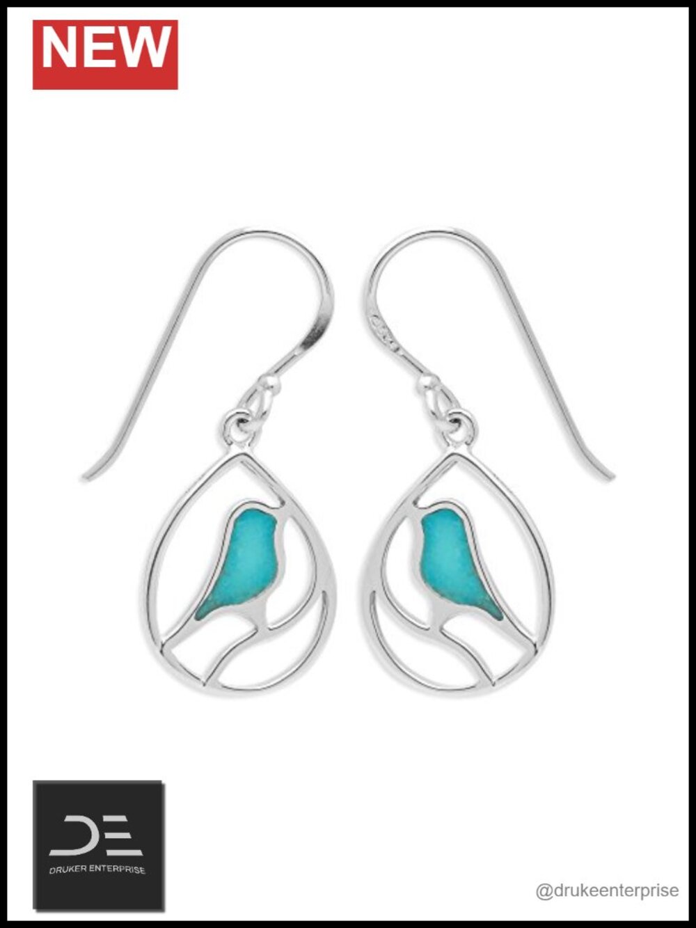 Boma Sterling Silver Turquoise Bird Teardrop Drop Earrings